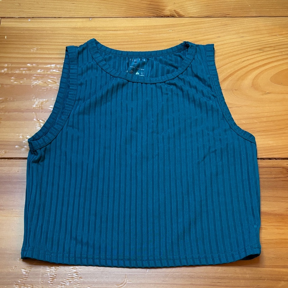 SHEIN Teal Ribbed Tank Top
